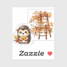 Adesivo Cute Autumn Hedgehog with Harvest Ladder Illustrat