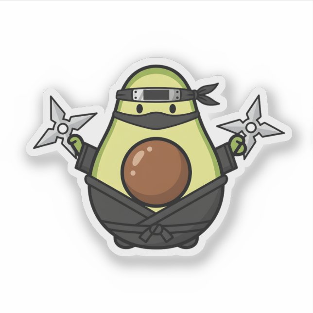 Adesivo Cute Avocado Ninja Shuriken Warrior Illustration (Frente)