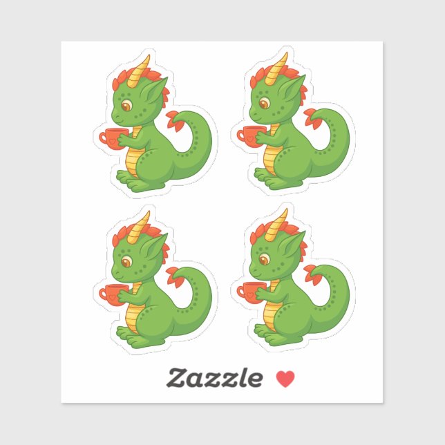 Adesivo Cute Baby Dragon Holding Cup Set of 4 Sticker (Folha)