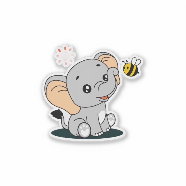 Adesivo Cute Baby Elephant with Bee Cartoon Vinyl Sticker (Frente)