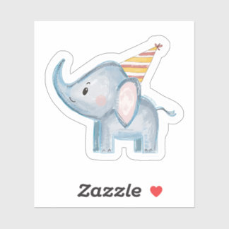 Adesivo Cute Baby Elephant with Party Hat Birthday Sticker