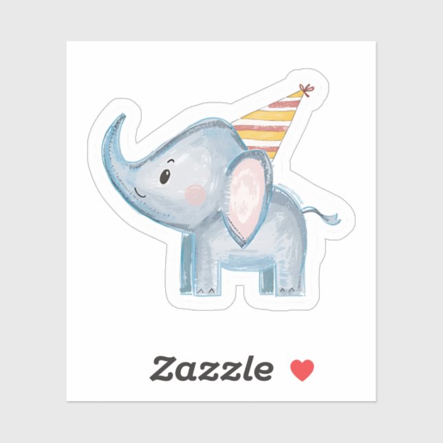 Adesivo Cute Baby Elephant with Party Hat Birthday Sticker (Folha)