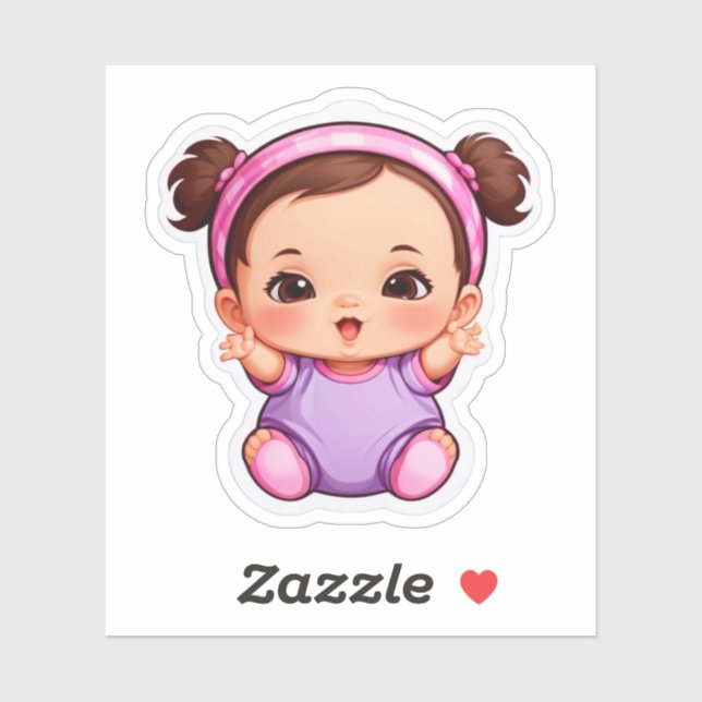 Adesivo Cute Baby Girl Sticker – Adorable Cartoon Baby  (Folha)