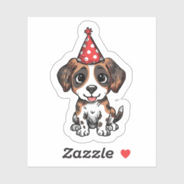 Adesivo Cute Beagle Puppy in Party Hat Birthday Sticker