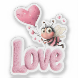 Adesivo Cute Bee Fluffy Pink Love Heart Balloon Design