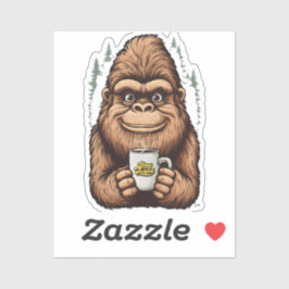 Adesivo Cute Bigfoot Drinking Coffee  Funny Sasquatch 