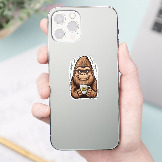 Adesivo Cute Bigfoot Drinking Coffee  Funny Sasquatch  (Telefone)