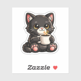 Adesivo Cute Black Cat with Coffee