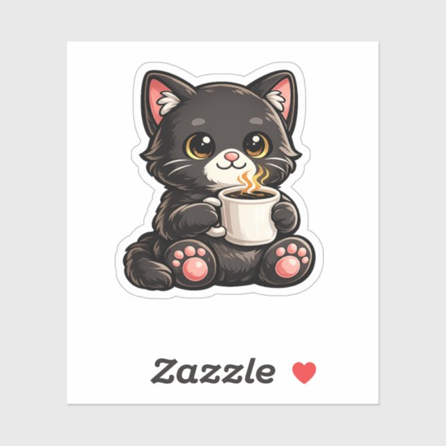 Adesivo Cute Black Cat with Coffee (Folha)