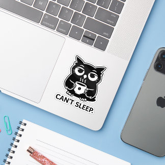 Adesivo Cute Black Owl Can't Sleep Coffee Cup Illustration