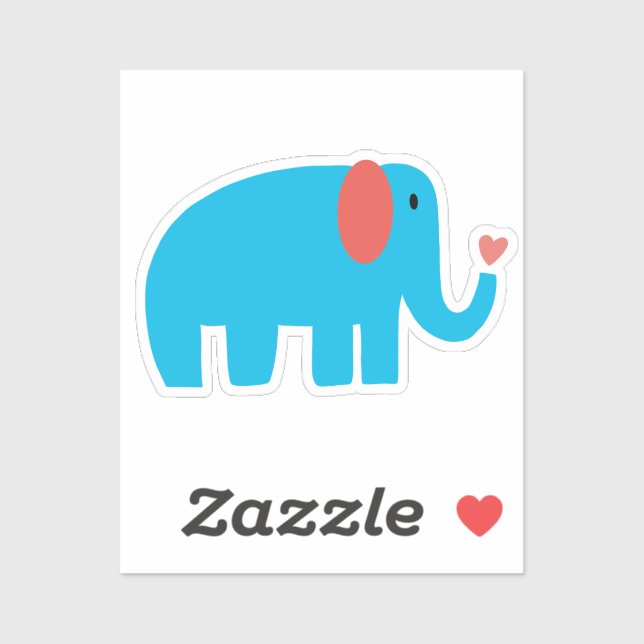 Adesivo Cute blue big cartoon elephant with heart (Folha)