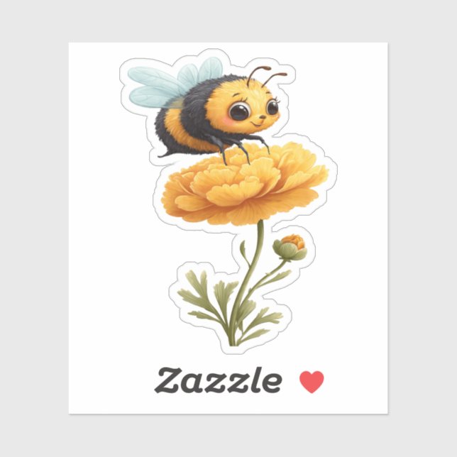 Adesivo Cute Bumblebee on Flower Sticker (Folha)