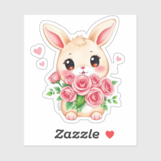 Adesivo Cute bunny with roses Custom-Cut Vinyl Sticker