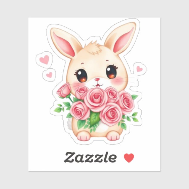 Adesivo Cute bunny with roses Custom-Cut Vinyl Sticker (Folha)