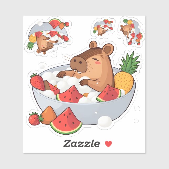 Adesivo Cute Capybara Fruit Bath Spa Day Kawaii Animal Ill (Folha)