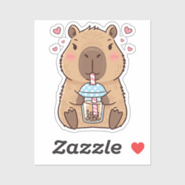 Adesivo Cute Capybara Sipping Boba Tea