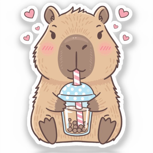 Adesivo Cute Capybara Sipping Boba Tea (Frente)
