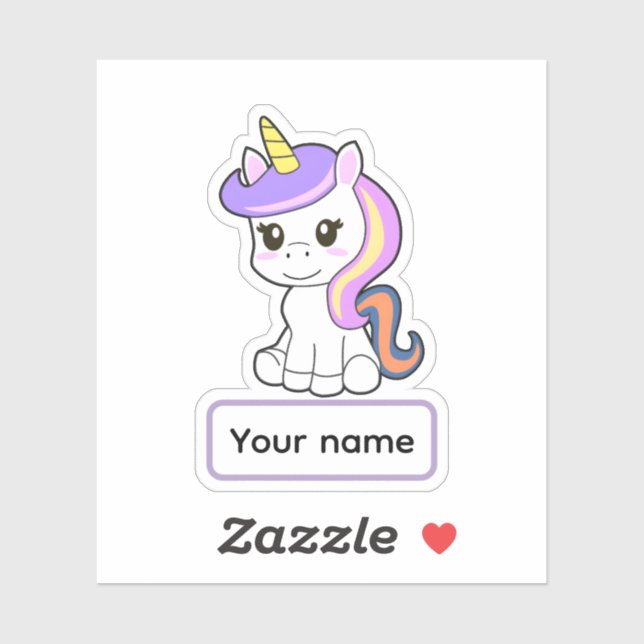 Adesivo Cute cartoon Unicorn Childrens Name Vinyl Sticker (Folha)