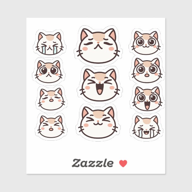Adesivo Cute Cat Facial Expressions Sticker Sheet (Folha)