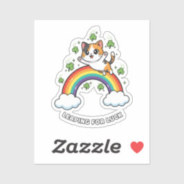 Adesivo Cute Cat Jumping Over Rainbow Kawaii St Patrick 