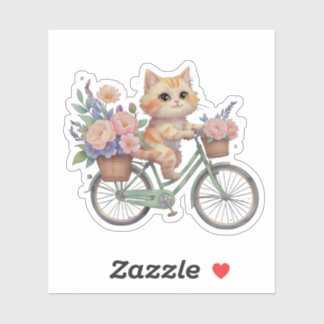 Adesivo Cute Cat on Floral Bike Sticker