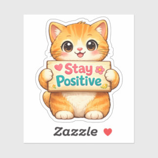 Adesivo Cute Cat Stay Positive Vibes Illustration Vinyl 