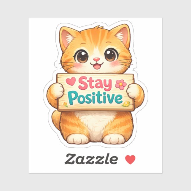 Adesivo Cute Cat Stay Positive Vibes Illustration Vinyl  (Folha)