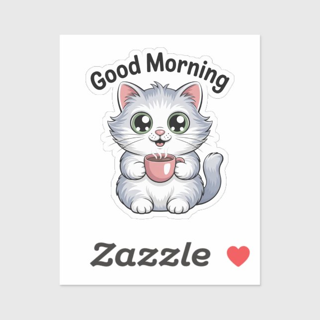 Adesivo Cute Cat with Coffee “Good Morning” Sticker (Folha)