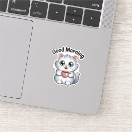 Adesivo Cute Cat with Coffee “Good Morning” Sticker