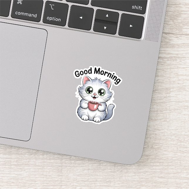 Adesivo Cute Cat with Coffee “Good Morning” Sticker (Detalhe)