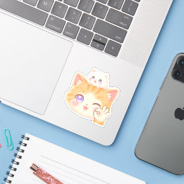 Adesivo Cute Cat with Hamster on Head - OK Sign Sticker
