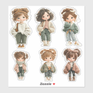 Adesivo Cute Chibi Girl Sticker Sheet 6 Adorable Stickers