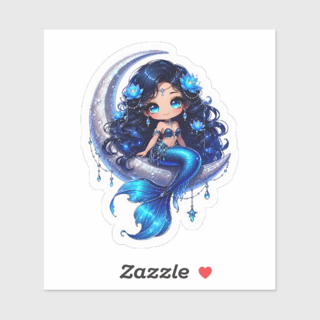 Adesivo Cute Chibi Sereia Celestial em Stic de Lua Crescen (Folha)