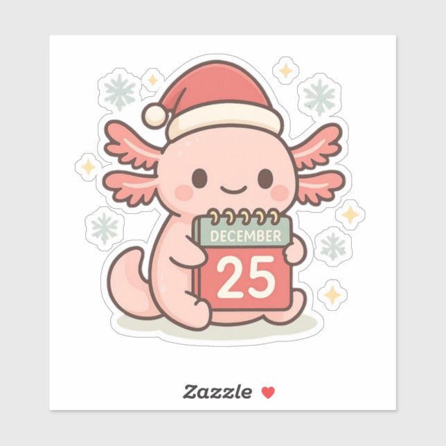 Adesivo Cute Christmas Axolotl Sticker | Kawaii Holiday  (Folha)