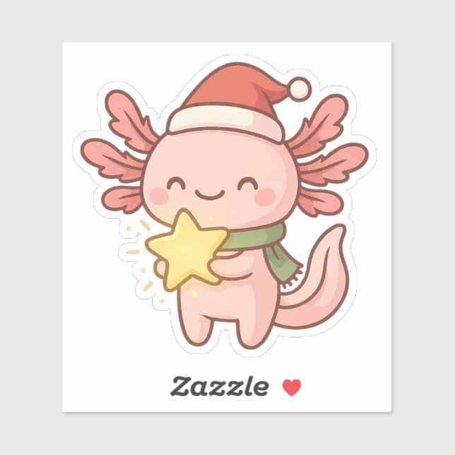 Adesivo Cute Christmas Axolotl Sticker Kawaii Star Holiday (Folha)