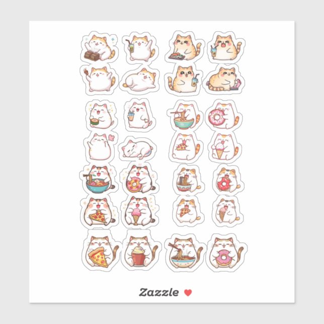Adesivo Cute Chubby Kawaii Cat Food Stickers – Sushi, Rame (Folha)