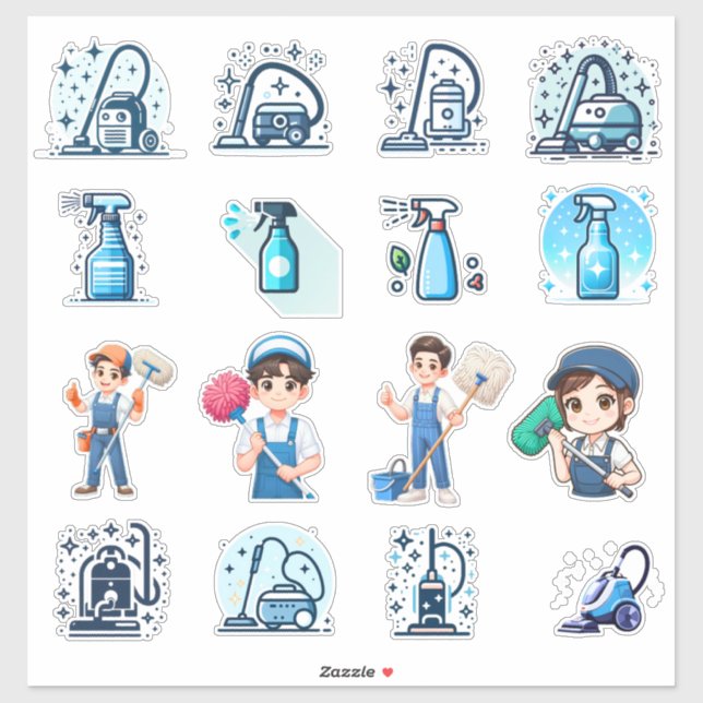 Adesivo Cute Cleaning Service Icons & Characters – Vector  (Folha)