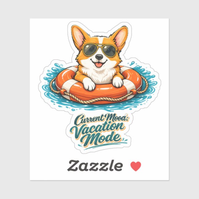 Adesivo Cute Corgi "Vacation Mode" Summer Design (Folha)