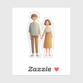 Adesivo Cute Couple Illustration Sticker, Holding Hands