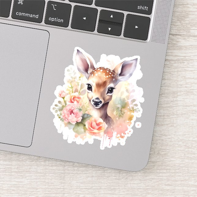 Adesivo Cute Deer Cercado Por Rosas (Detalhe)