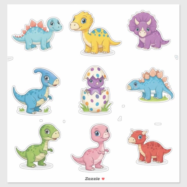 Adesivo Cute Dino Birthday Cake Colorful  (Folha)