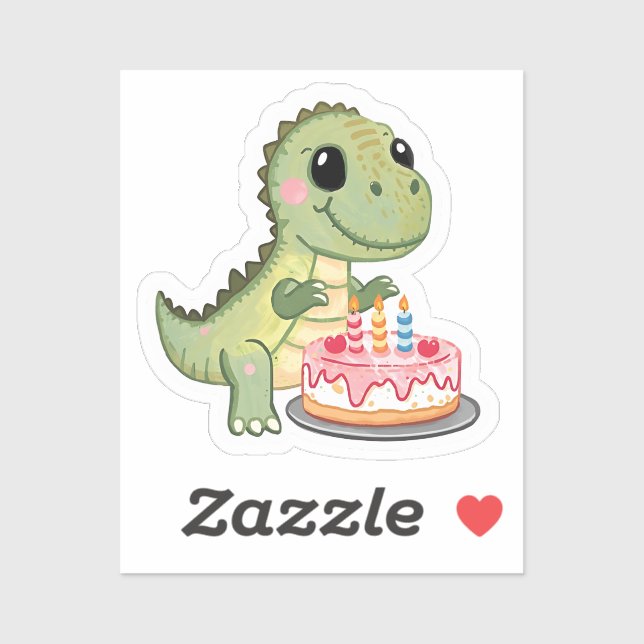 Adesivo Cute Dinosaur with Birthday Cake Sticker (Folha)