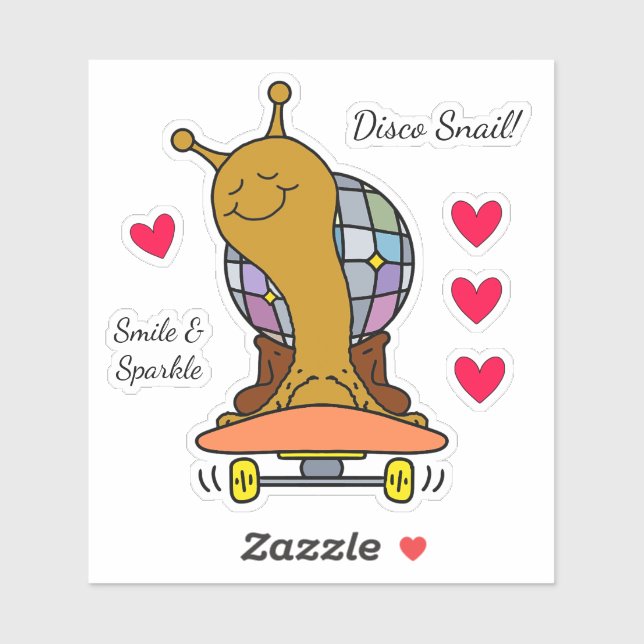Adesivo Cute Disco Snail On Skateboard Vinyl (Folha)