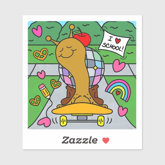 Adesivo Cute Disco Snail Skateboards Back To School Vinyl (Folha)