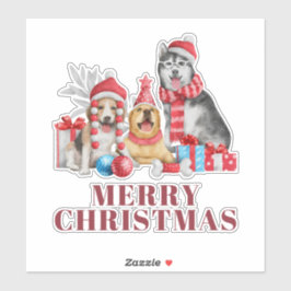 Adesivo Cute Dogs Merry Christmas Holiday Sticker