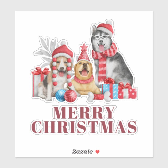 Adesivo Cute Dogs Merry Christmas Holiday Sticker (Folha)
