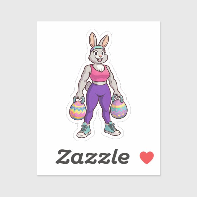 Adesivo Cute Easter Bunny Workout Cartoon – Fitness Rabbit (Folha)