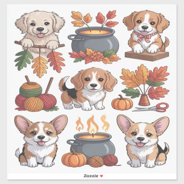 Adesivo Cute fall puppies  (Folha)