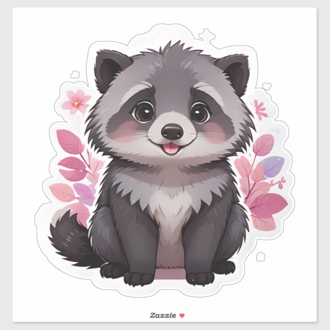 Adesivo Cute Fluffy Raccoon (Folha)
