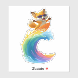 Adesivo Cute Fox Sticker – Surfboard Wave